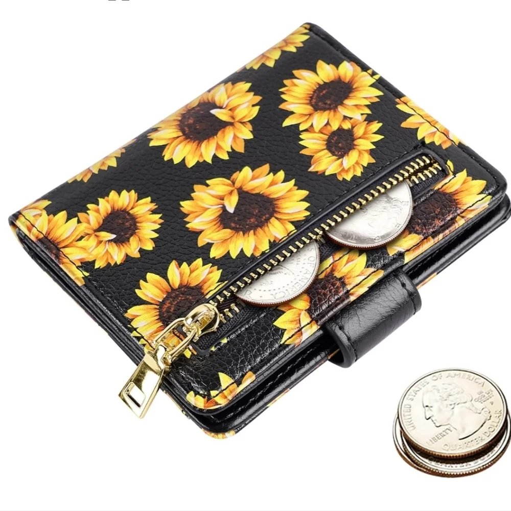 Sunflower Print Black Wallet